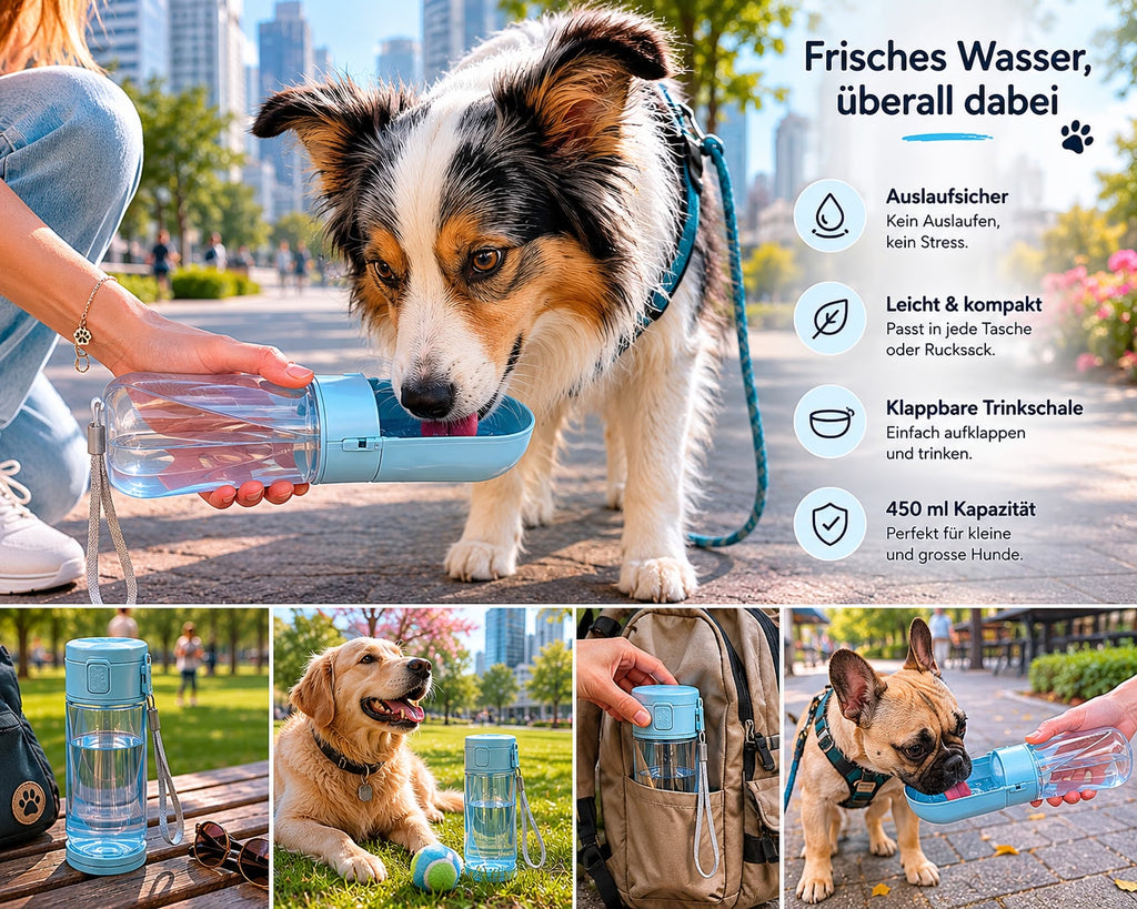 PawFlow™ Mobile Reise-Trinkflasche 450 ml – Frisches Wasser für unterwegs