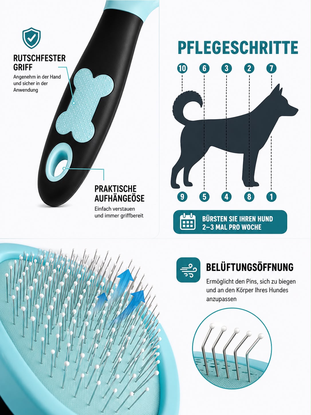 PawFlow Fellpflegebürste für Hunde & Katzen – Sanfte Massage & glänzendes Fell