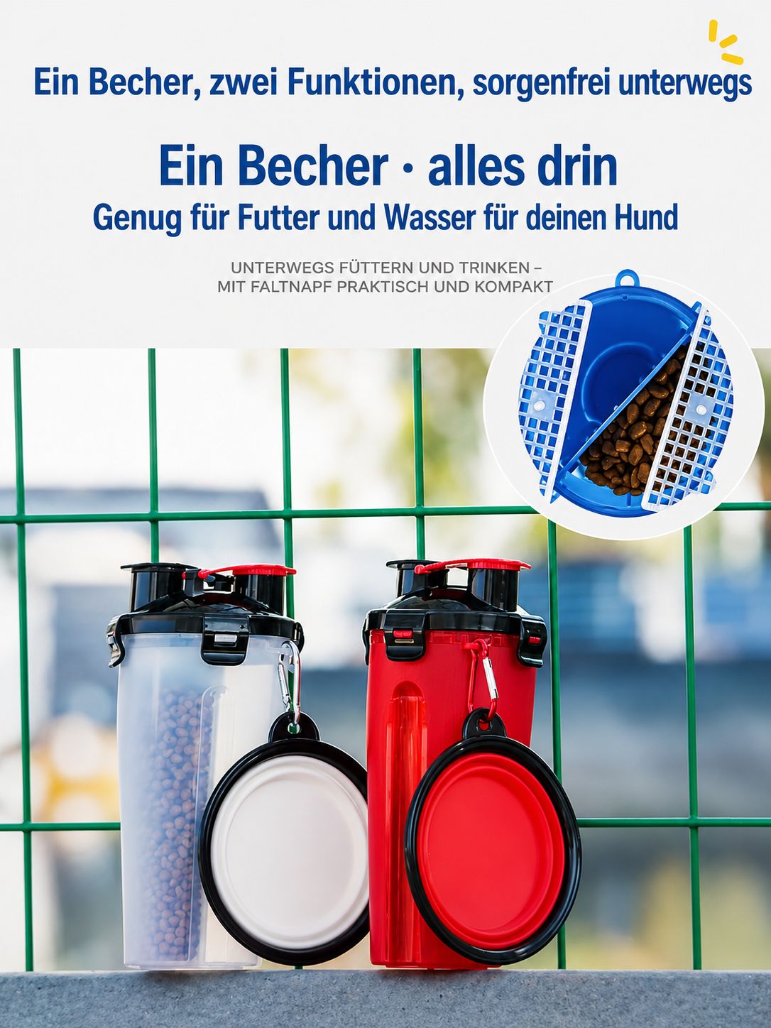 PawFlow™ Mobile Reise-Trinkflasche mit Faltnapf für Hunde & Katzen – Trinken unterwegs leicht gemacht
