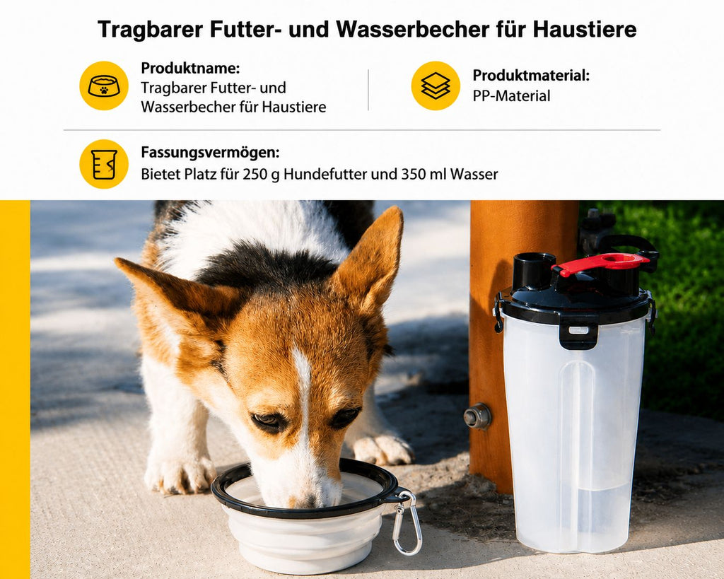 PawFlow™ Mobile Reise-Trinkflasche mit Faltnapf für Hunde & Katzen – Trinken unterwegs leicht gemacht