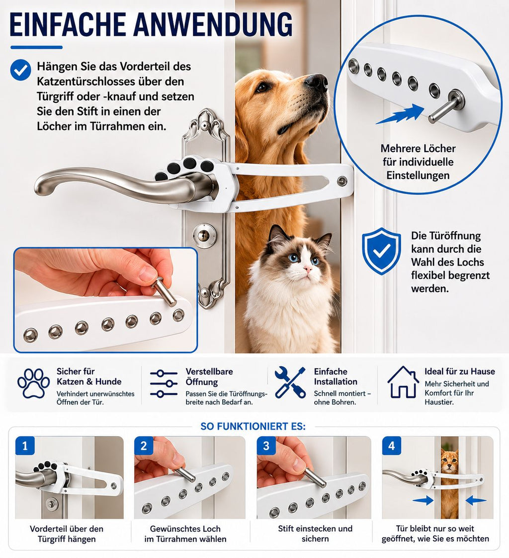 PawFlow Türhalter – Verstellbare Türsicherung mit Pfotendesign
