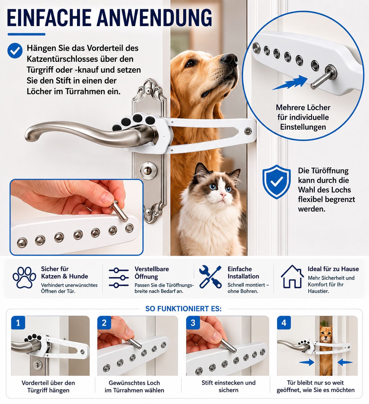 PawFlow Türhalter – Verstellbare Türsicherung mit Pfotendesign