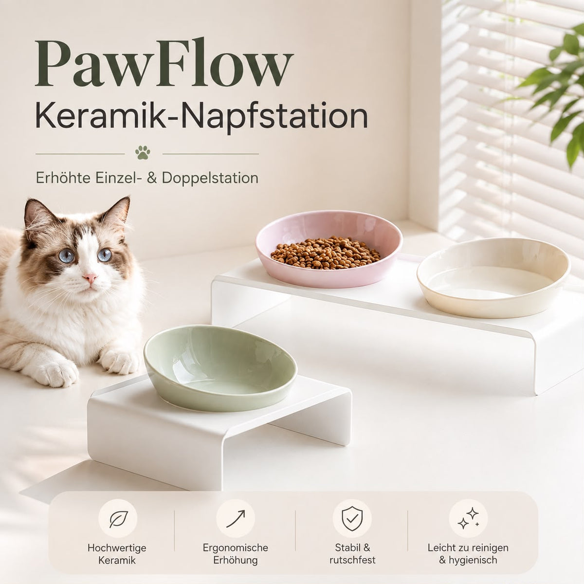 PawFlow Keramiknapf mit Metall-Napfständer