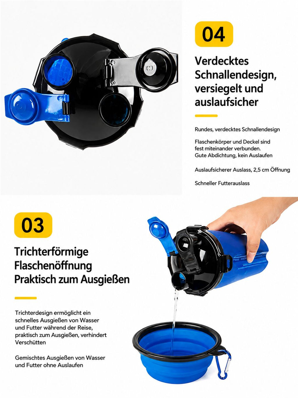 PawFlow™ Mobile Reise-Trinkflasche mit Faltnapf für Hunde & Katzen – Trinken unterwegs leicht gemacht