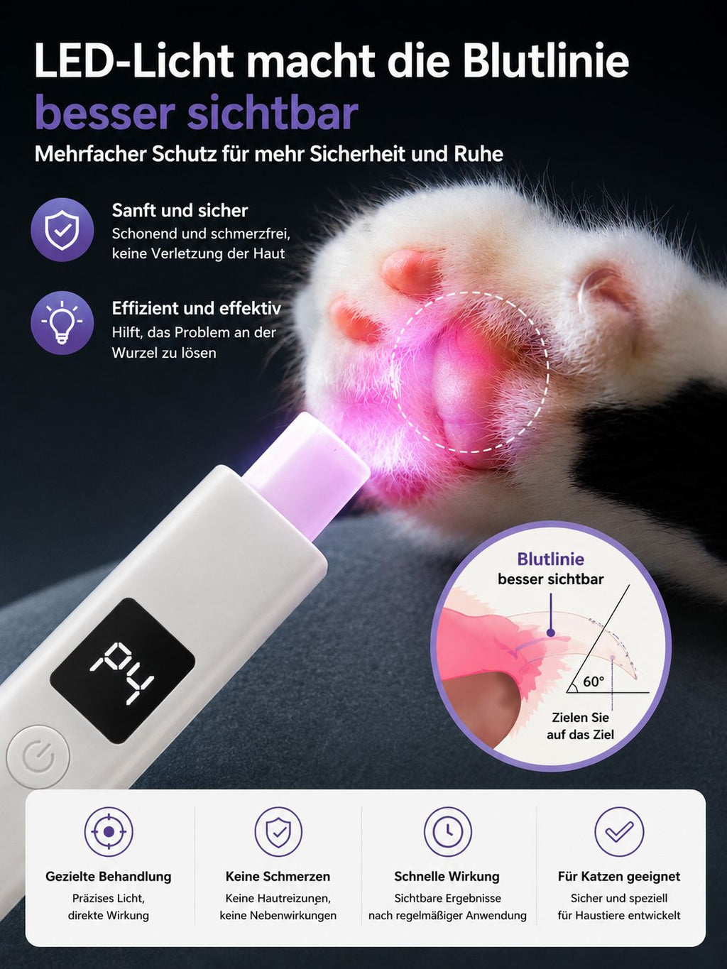 PawFlow Krallenschleifer Pro für Hunde & Katzen – Leise, USB-C & LED-Licht