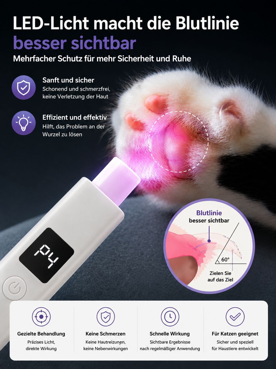PawFlow Krallenschleifer Pro für Hunde & Katzen – Leise, USB-C & LED-Licht
