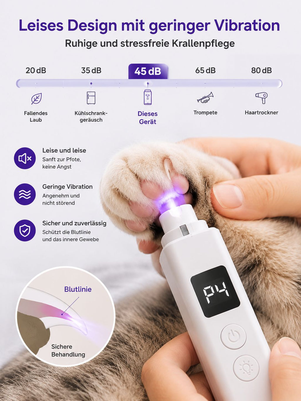 PawFlow Krallenschleifer Pro für Hunde & Katzen – Leise, USB-C & LED-Licht