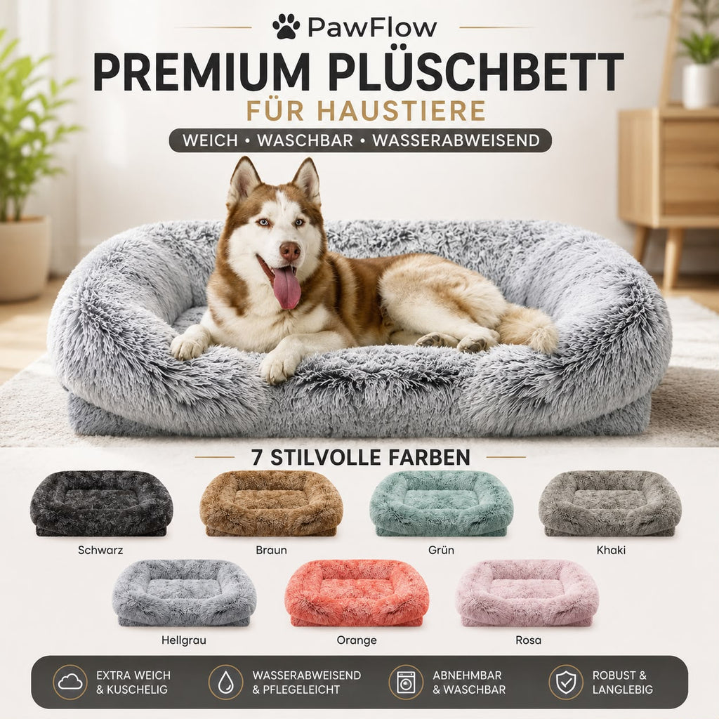 PawFlow Premium Kuschelbett für Haustiere – Extra weich, waschbar & wasserabweisend