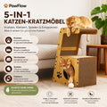 PawFlow 5-in-1 Katzen-Kratzmöbel mit Liegefläche, Tunnel und Kratzpappe