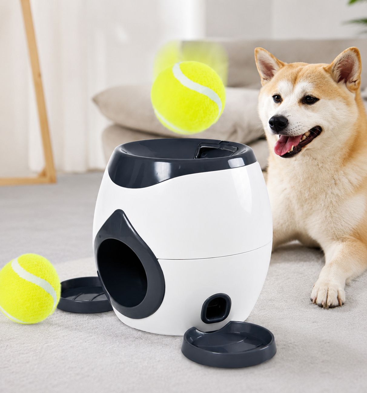 PawFlow™ Interaktiver Ballwurf- & Belohnungsautomat mit Futterschalen