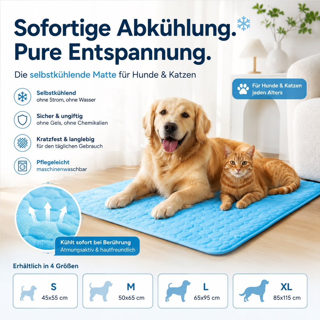 PawFlow Kühlmatte für Hunde & Katzen – Atmungsaktiv, kratzfest & angenehm kühl