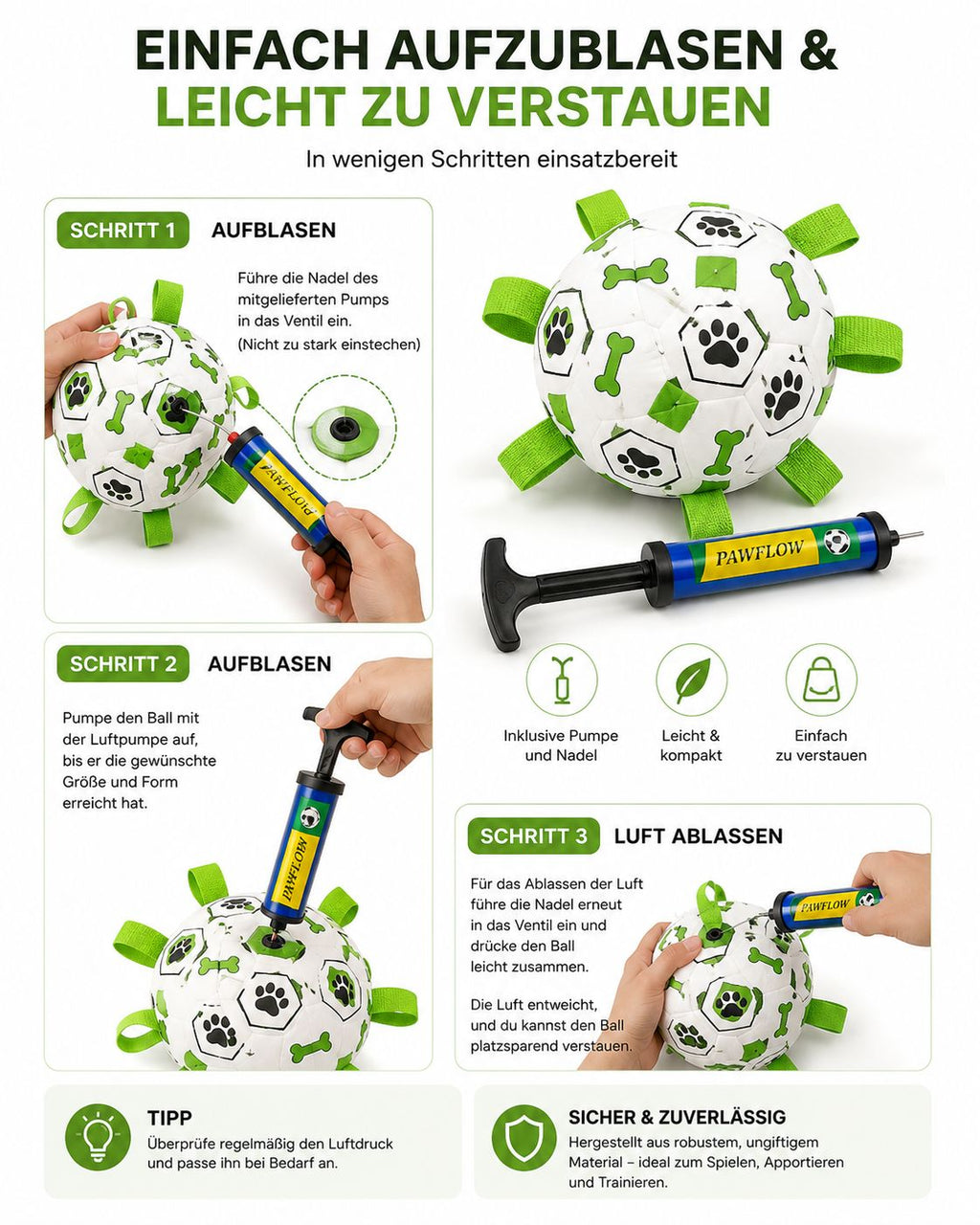 PawFlow™ Interaktiver Hunde-Fussball mit Laschen – Apportieren, Zerren & Spielen