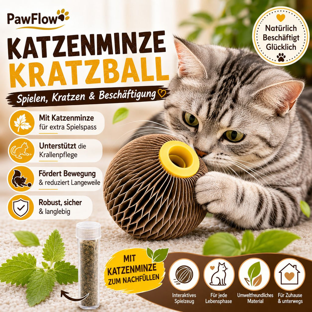 PawFlow Katzenminze-Kratzball für Katzen – Spielen, Krallenpflege & Beschäftigung