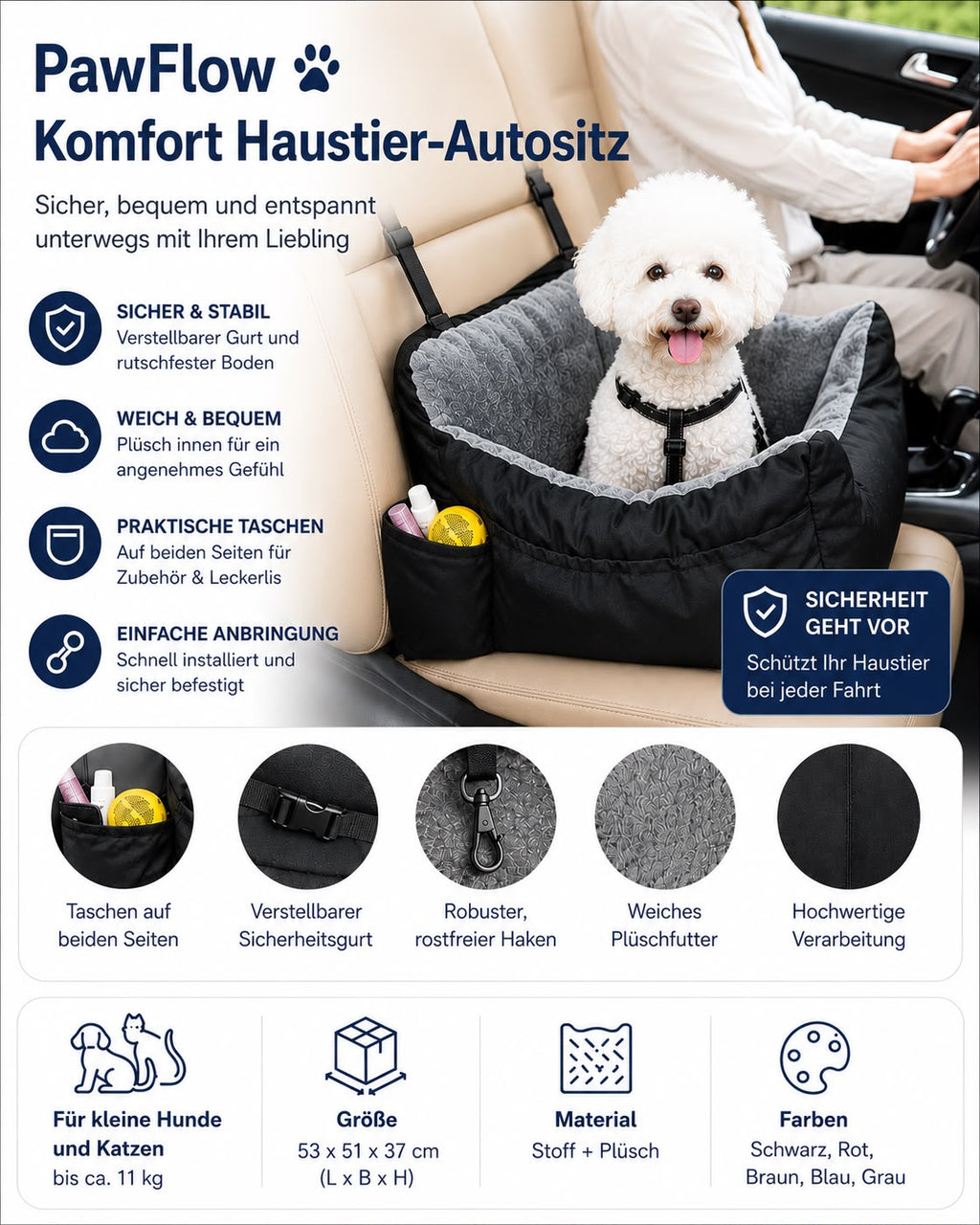 PawFlow Komfort Haustier-Autositz