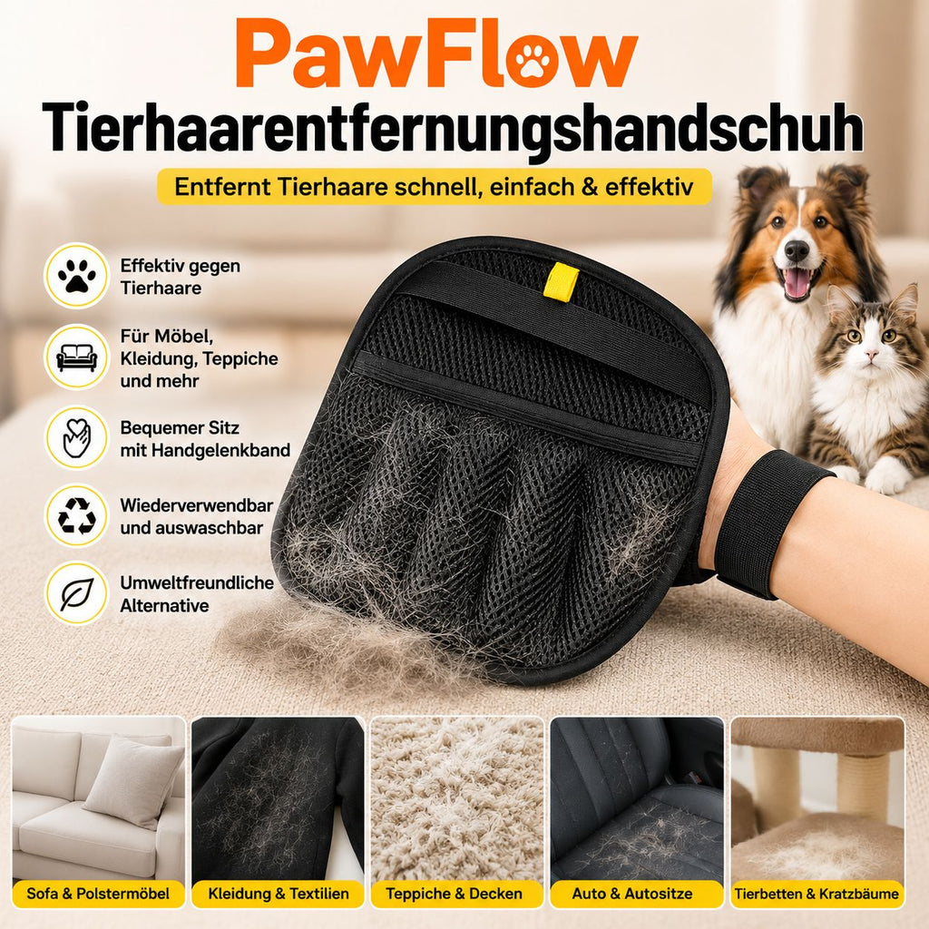PawFlow Tierhaarentfernungs-Handschuh – Wiederverwendbar für Hunde, Katzen, Möbel, Teppiche & Kleidung