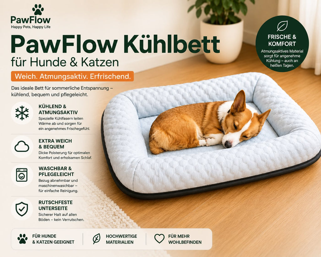 PawFlow Kühlbett für Hunde & Katzen – Weich, atmungsaktiv & waschbar