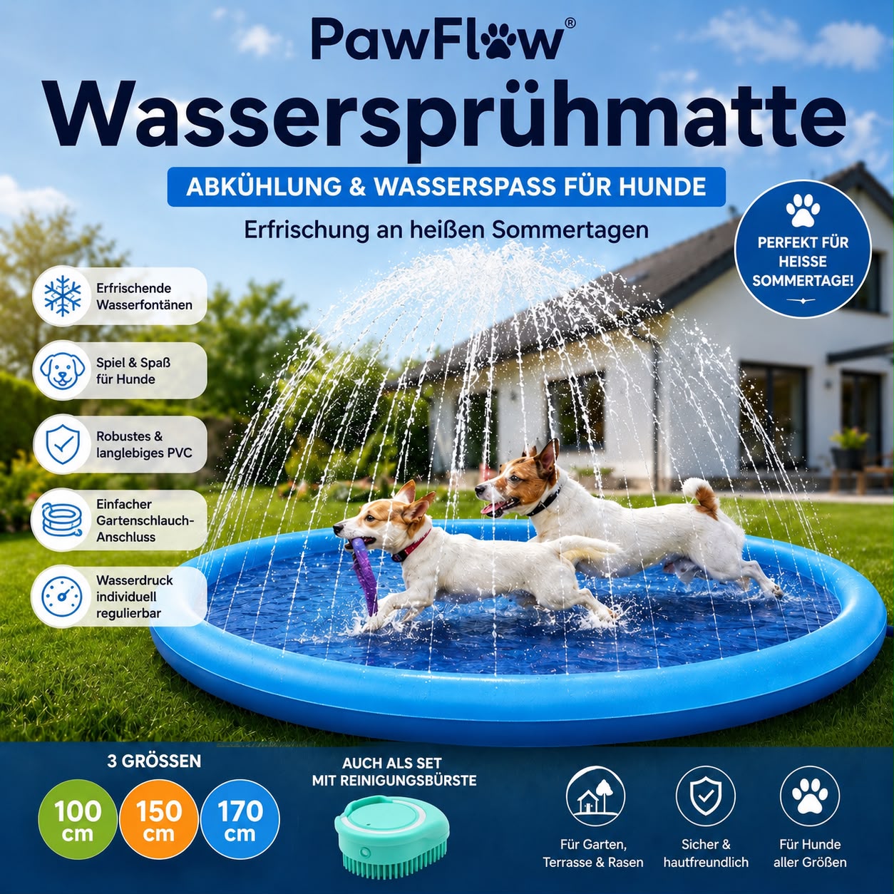 PawFlow Wasserspielmatte für Hunde – Spritzspaß & Abkühlung im Sommer