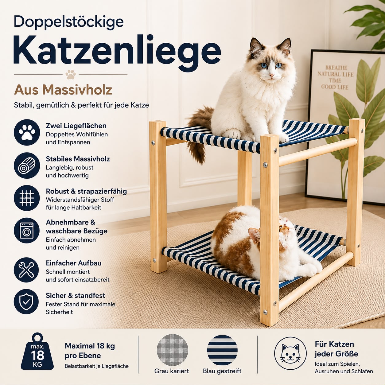 PawFlow Premium Doppelstöckige Katzenliege aus Massivholz