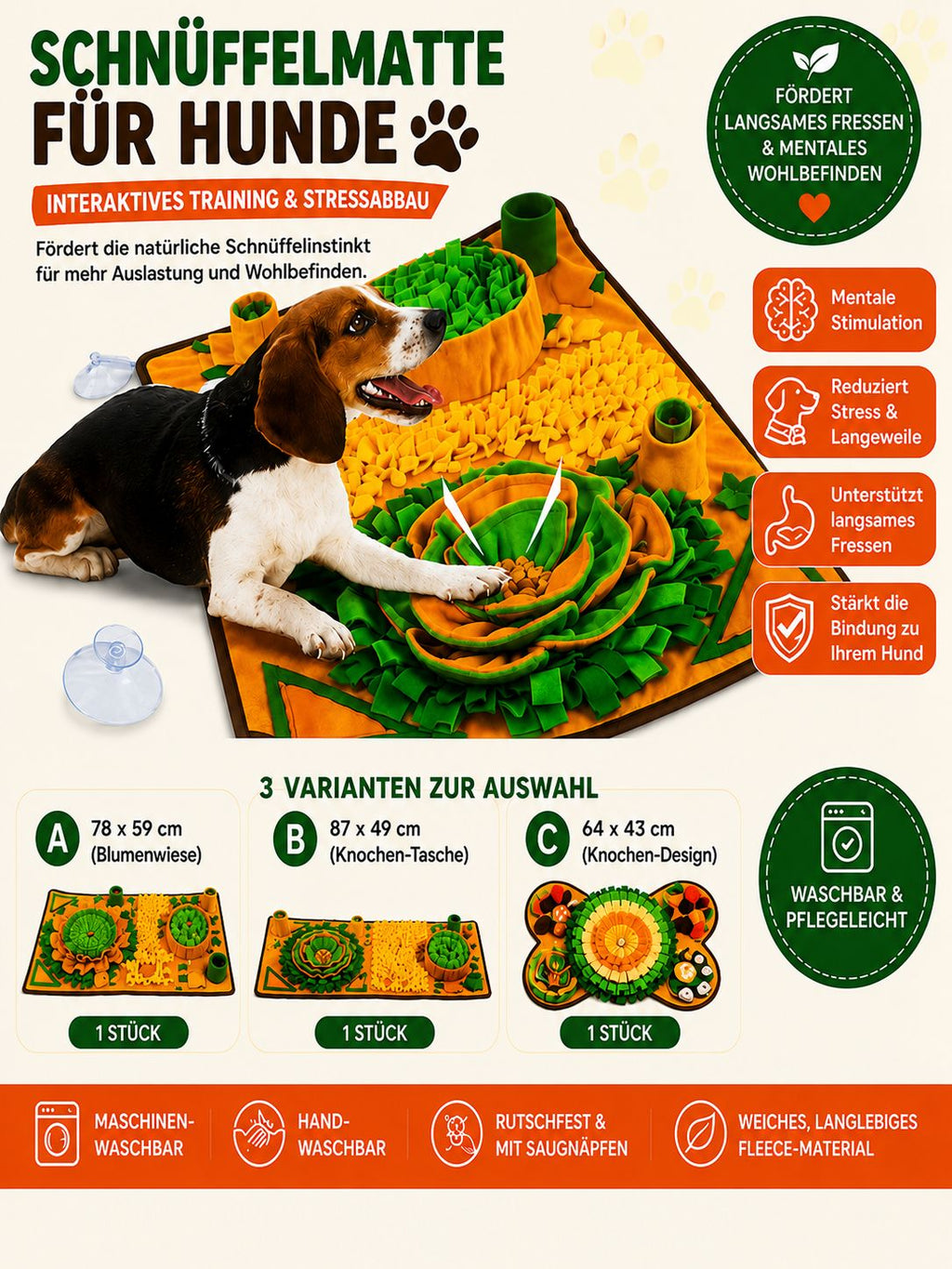 PawFlow Schnüffelmatte XL für Hunde – Intelligenzspielzeug, Nasenarbeit & langsames Fressen