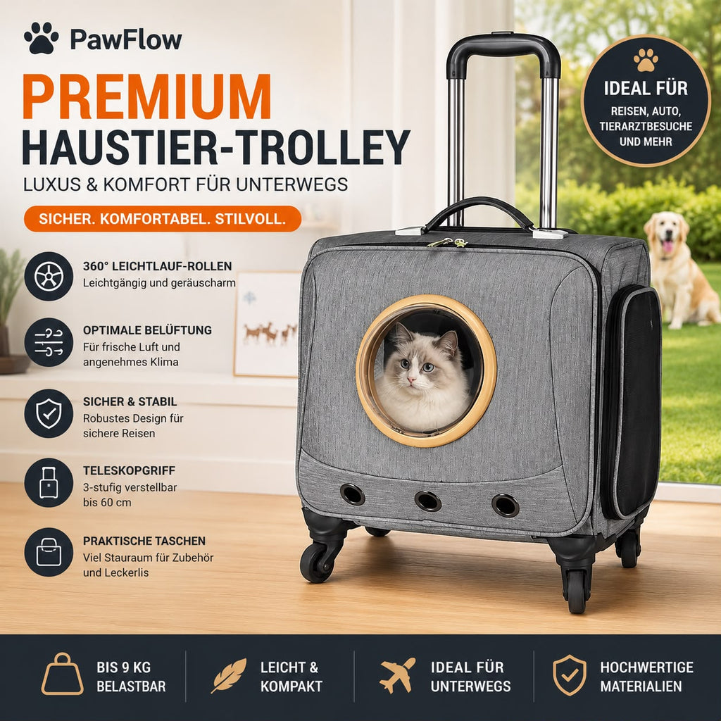 PawFlow Premium Haustier-Trolley mit 360°-Rollen