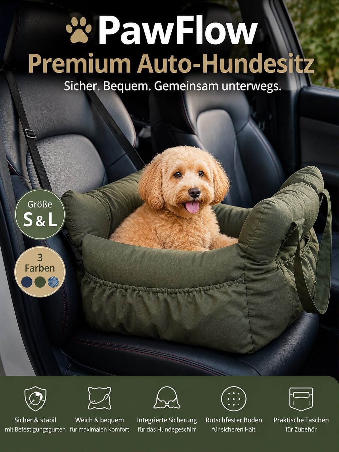 PawFlow Premium Auto-Hundesitz Comfort