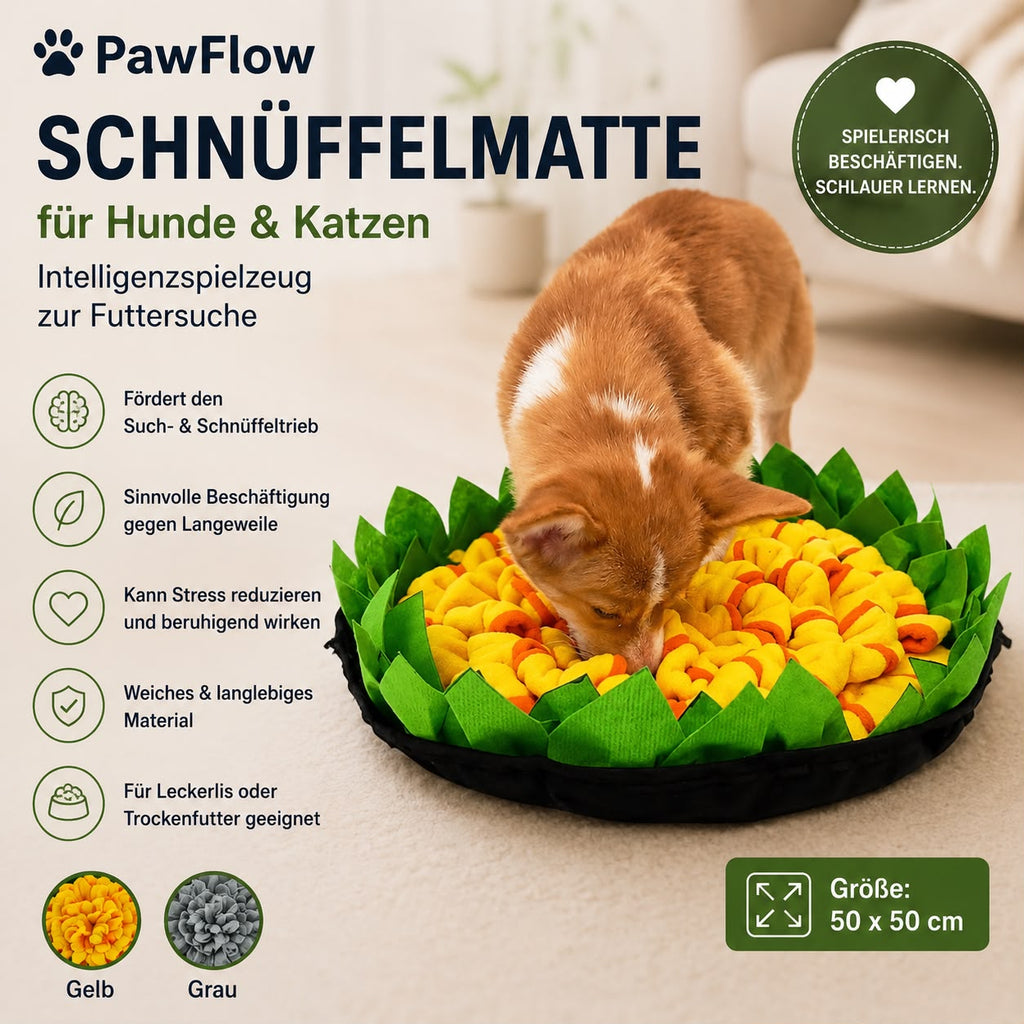 PawFlow Schnüffelmatte für Hunde & Katzen – Intelligenzspielzeug zur Futtersuche