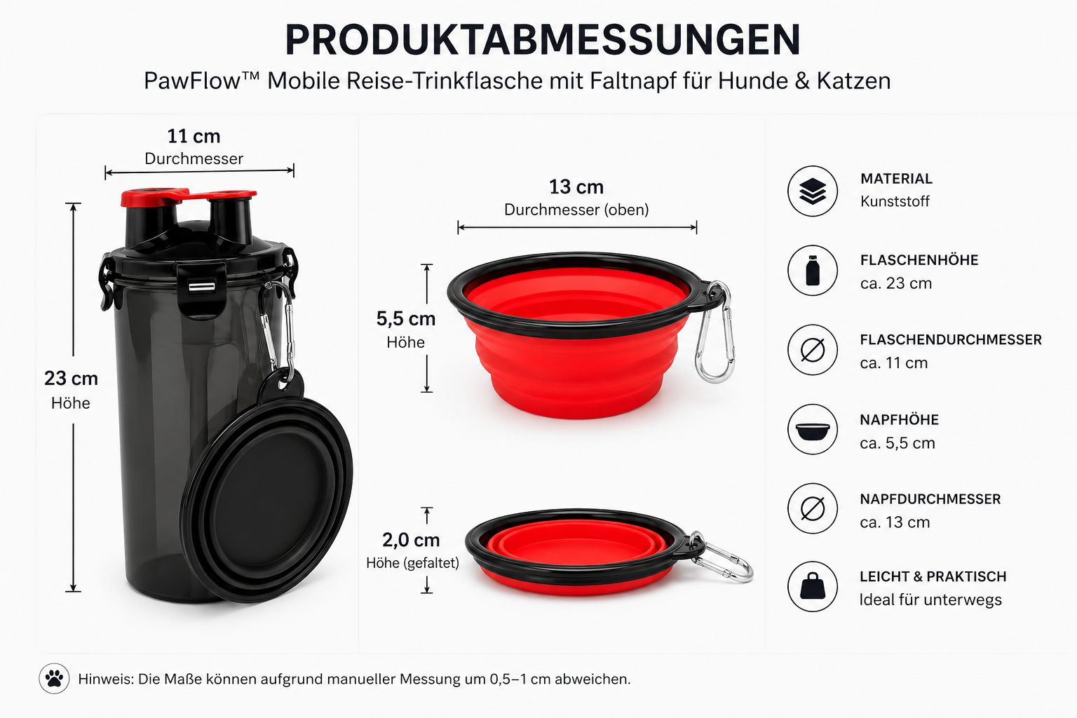 PawFlow™ Mobile Reise-Trinkflasche mit Faltnapf für Hunde & Katzen – Trinken unterwegs leicht gemacht