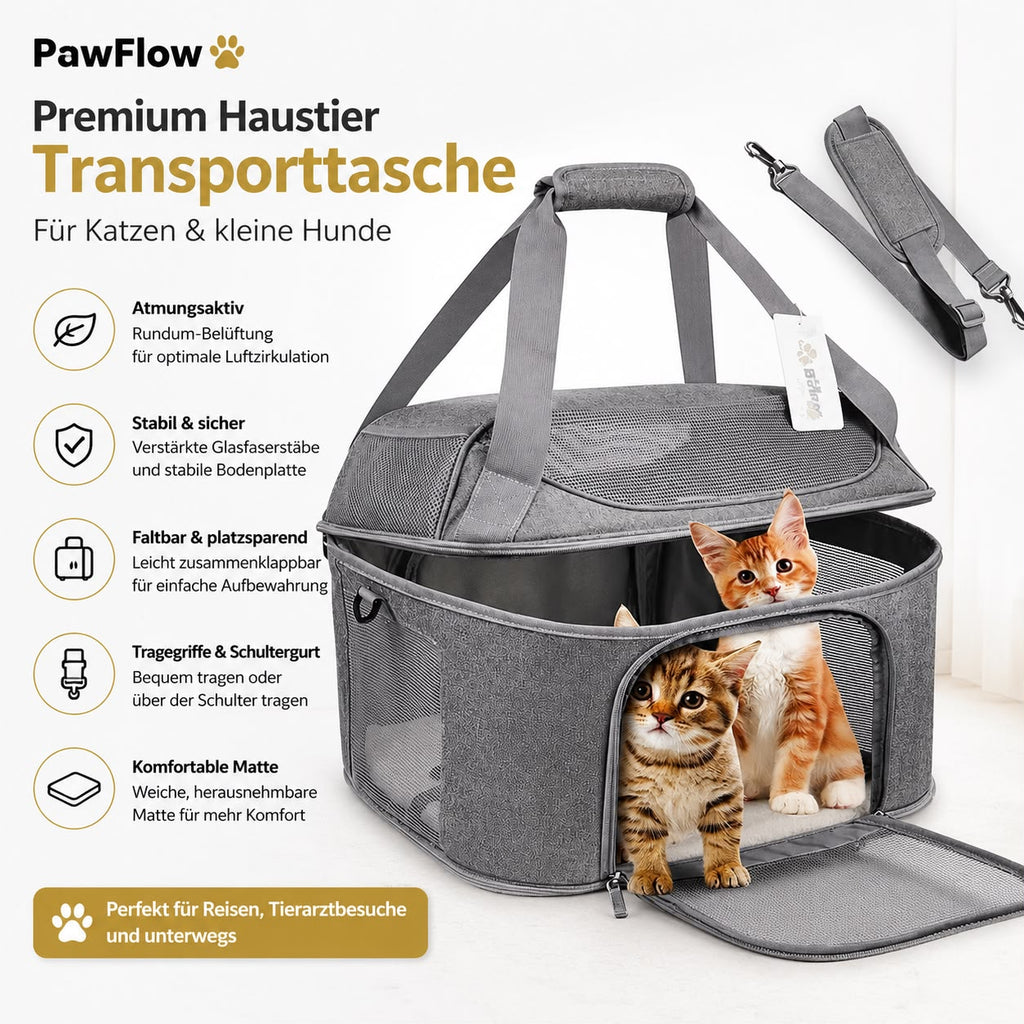 PawFlow Premium Faltbare Haustier-Transporttasche