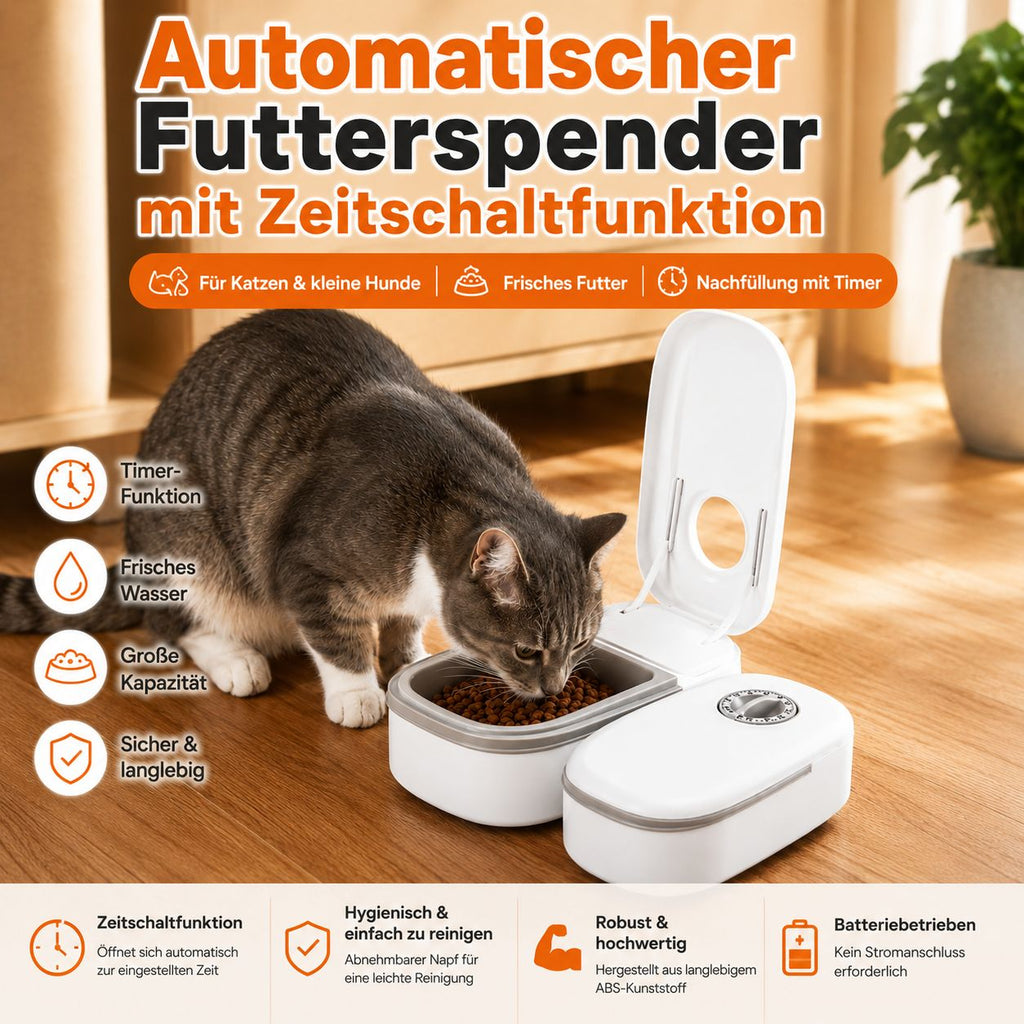 PawFlow Automatischer Futterspender für Hunde & Katzen – Einzel- oder Doppelnapf