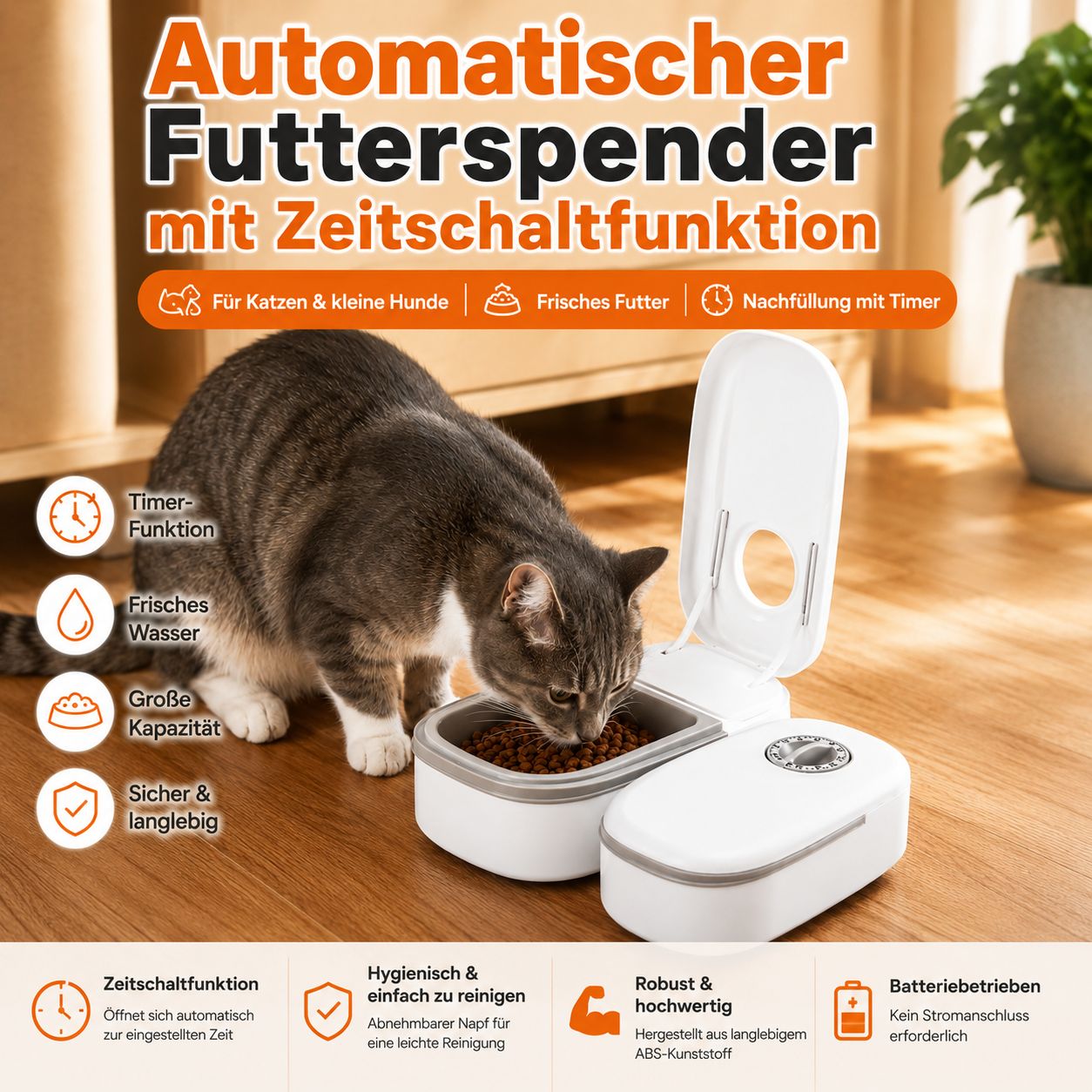 PawFlow Automatischer Futterspender für Hunde & Katzen – Einzel- oder Doppelnapf
