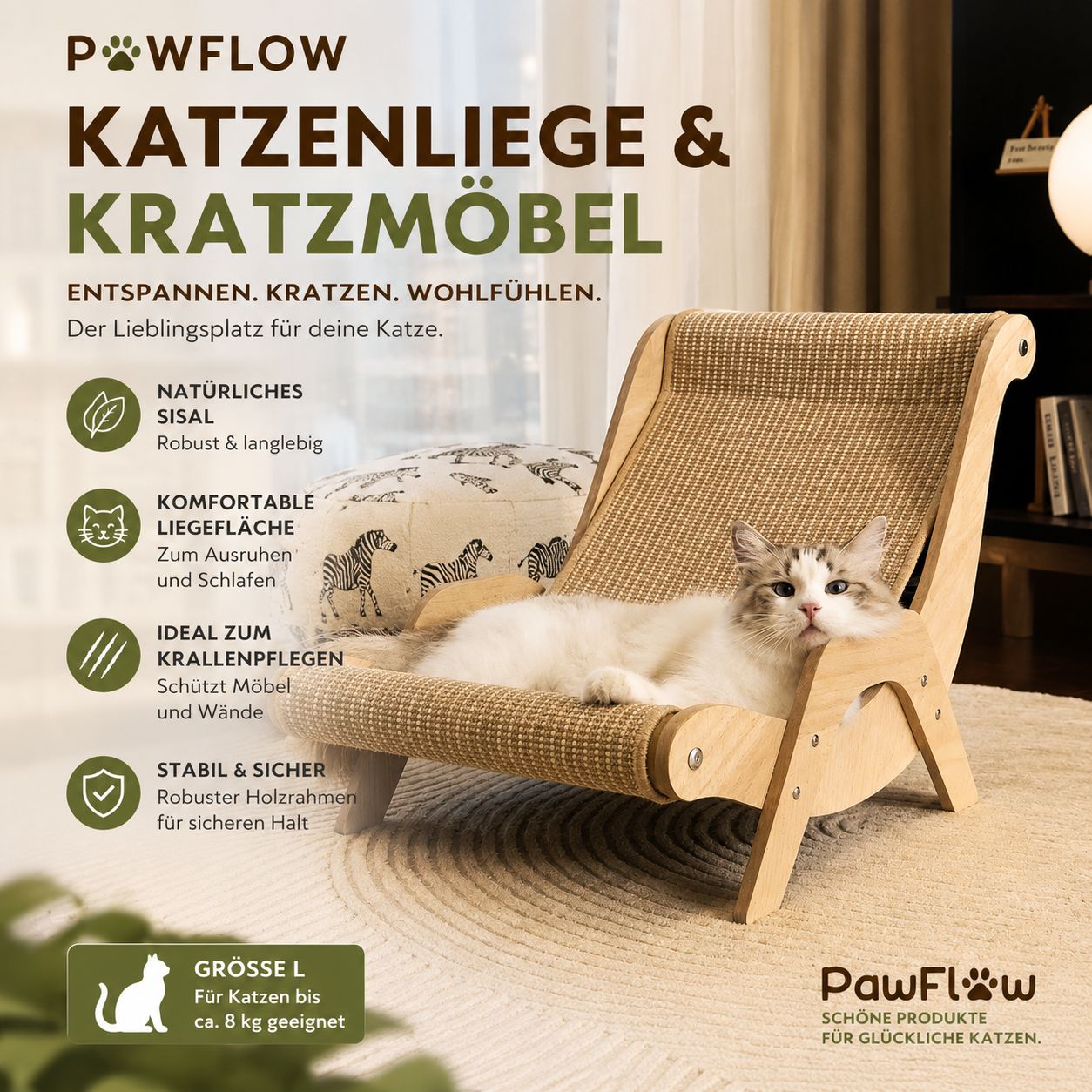 PawFlow Katzenliege & Kratzmöbel aus Sisal – Entspannen, Kratzen & Schlafen