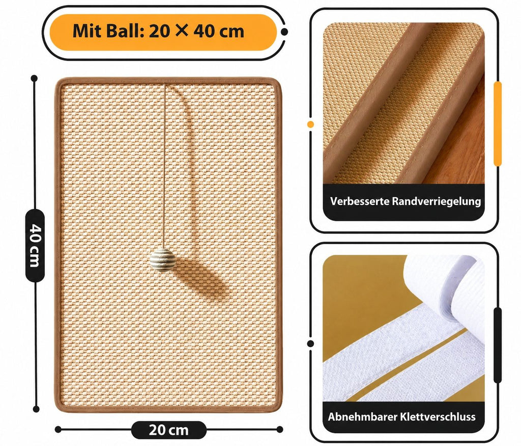 PawFlow Sisal-Kratzmatte für Katzen mit Spielball – Kratzen, Spielen & Möbelschutz