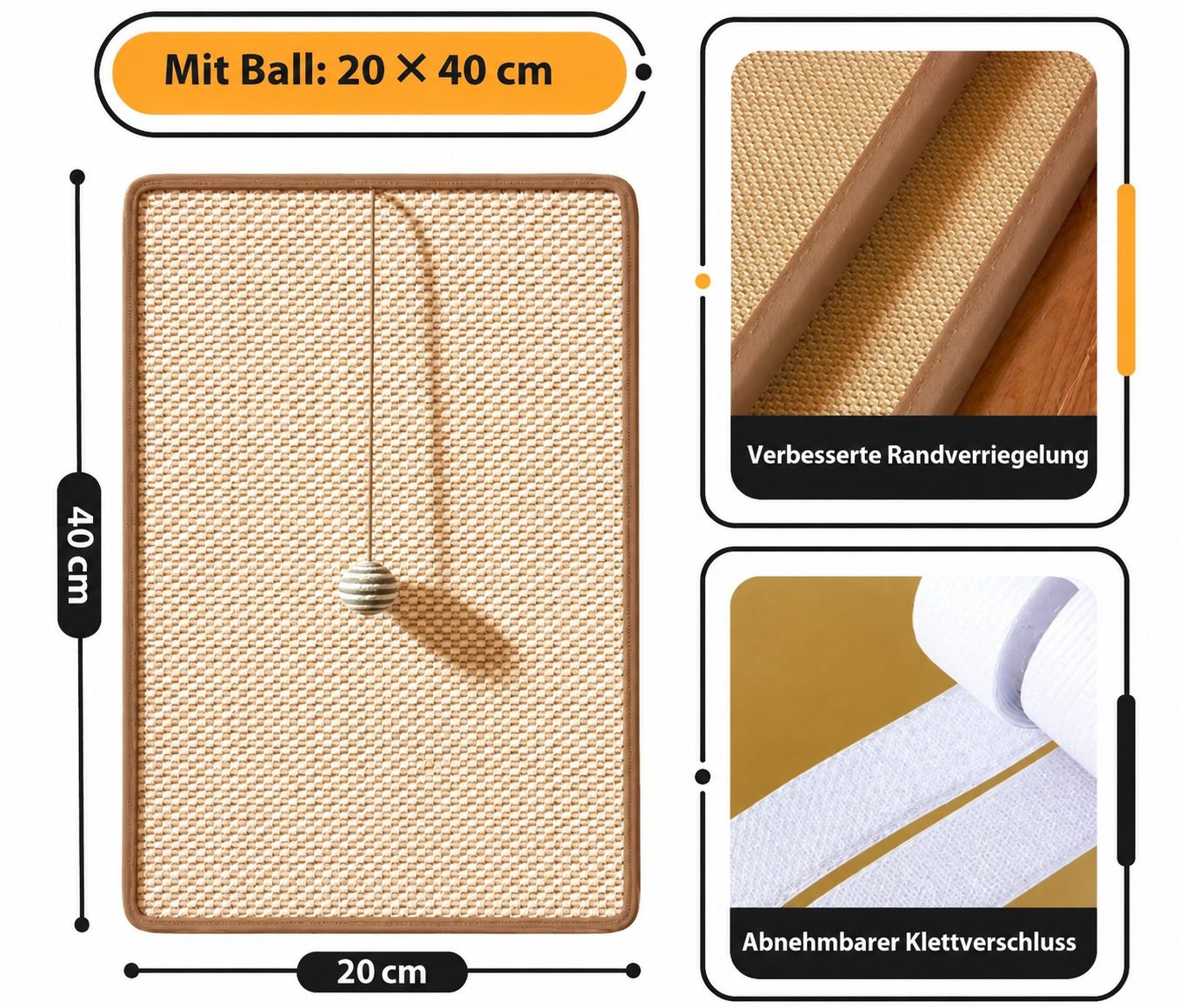 PawFlow Sisal-Kratzmatte für Katzen mit Spielball – Kratzen, Spielen & Möbelschutz