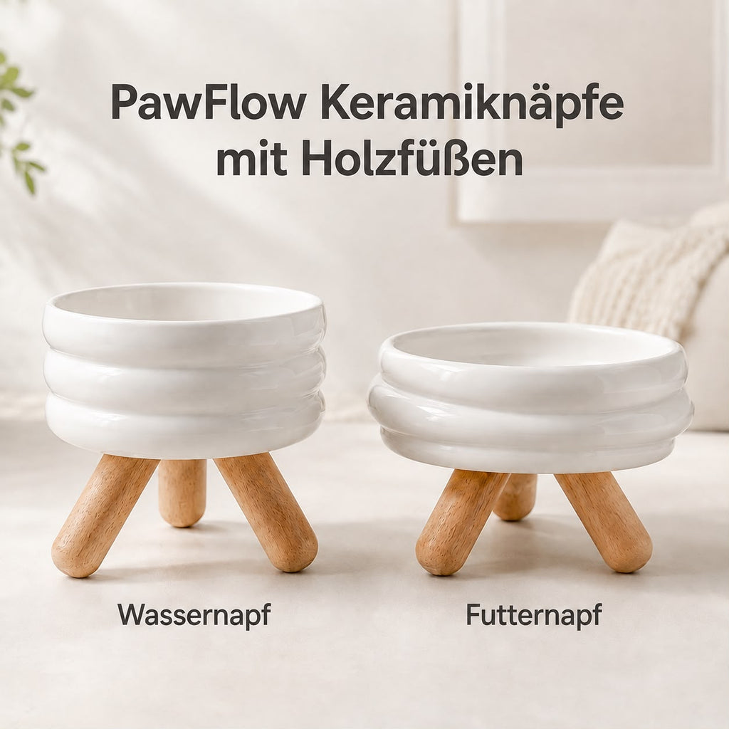 PawFlow Keramiknapf mit Holzständer