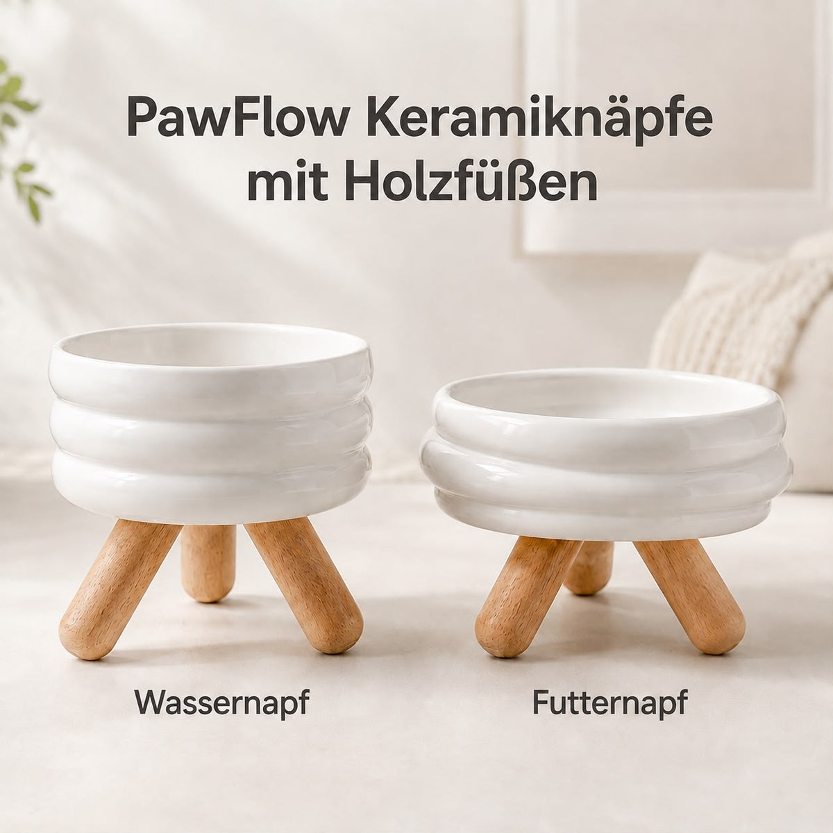 PawFlow Keramiknapf mit Holzständer