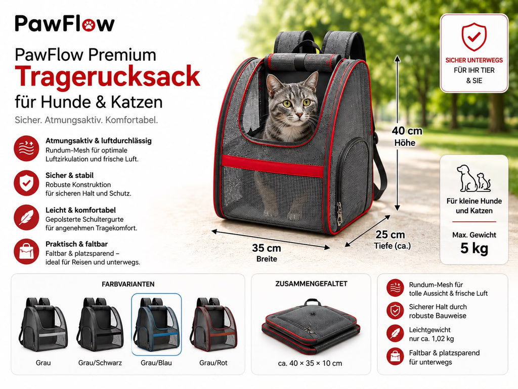 PawFlow Premium Tragerucksack für Hunde & Katzen