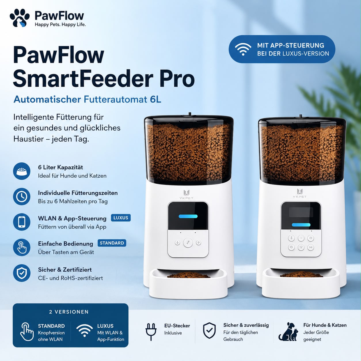PawFlow SmartFeeder Pro – Automatischer Futterautomat 6 L