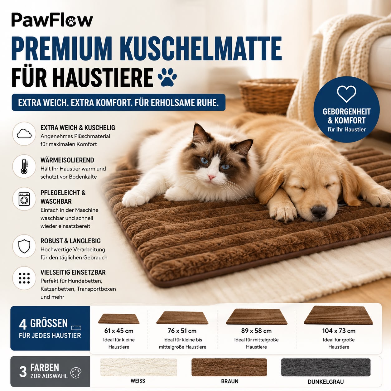 PawFlow Premium Kuschelmatte für Haustiere – Extra weich & gemütlich