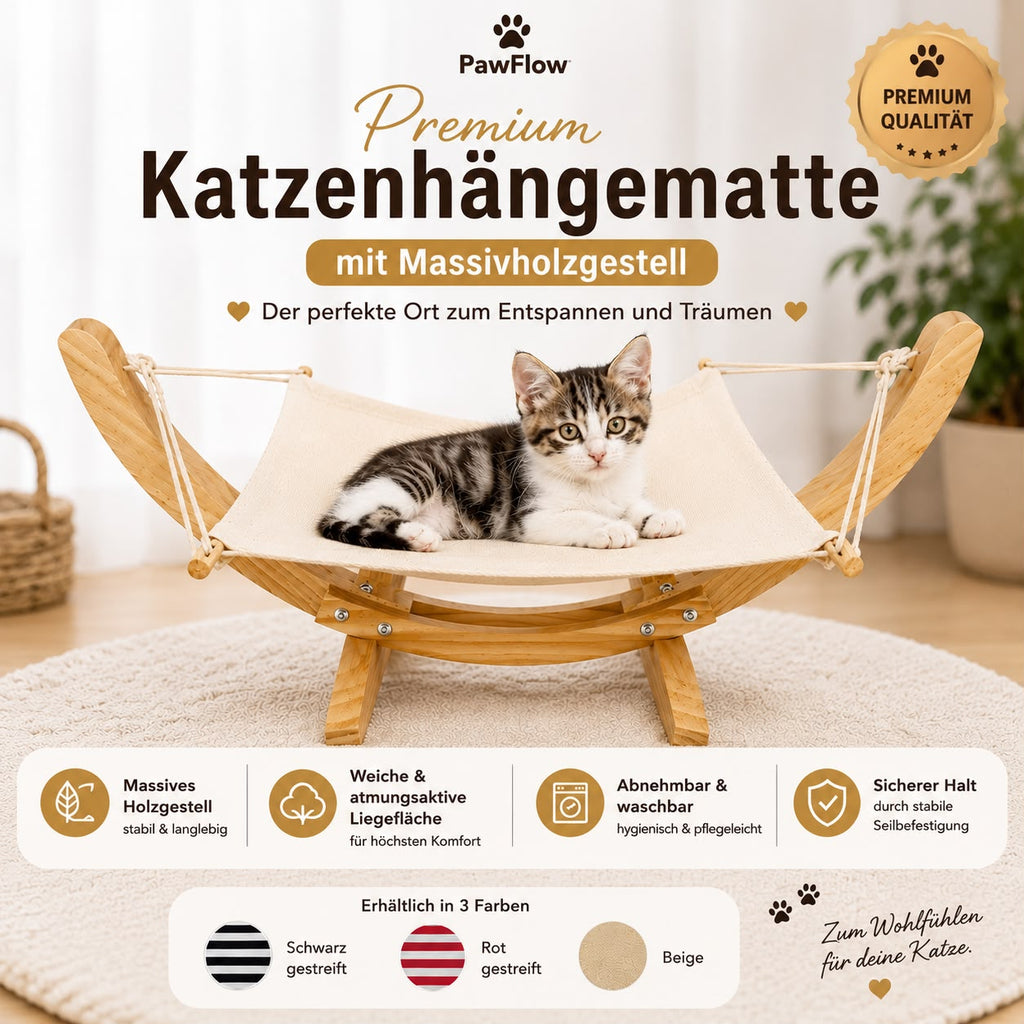 PawFlow Premium Katzenhängematte mit Massivholzgestell