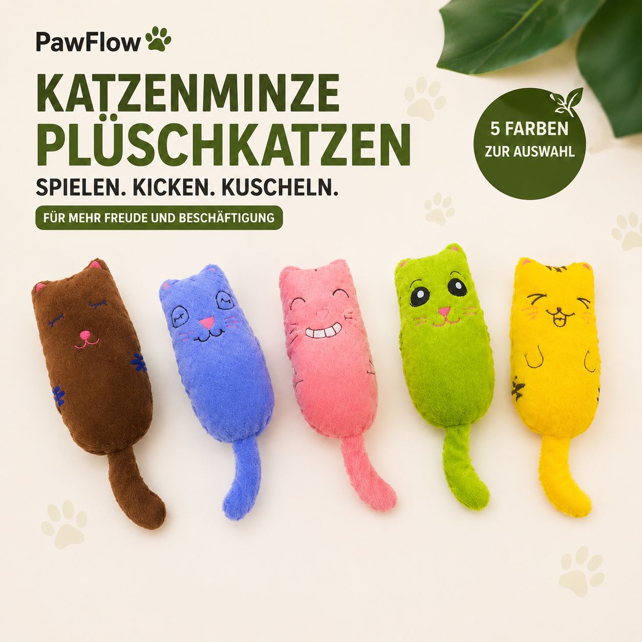 PawFlow Katzenminze-Plüschtier für Katzen – Spielen, Kicken & Kuscheln