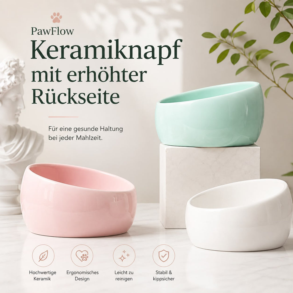 PawFlow Keramiknapf mit erhöhter Rückseite