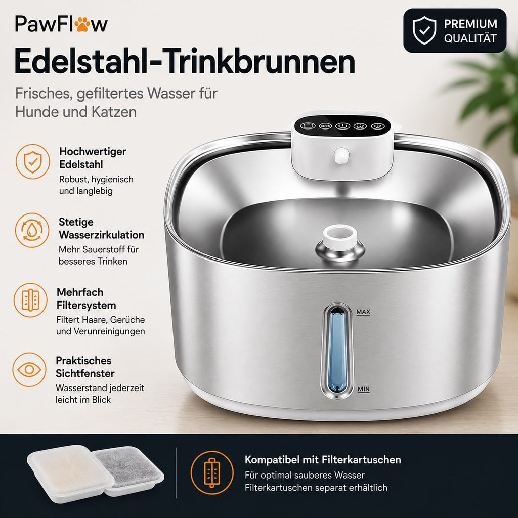 PawFlow Edelstahl-Trinkbrunnen