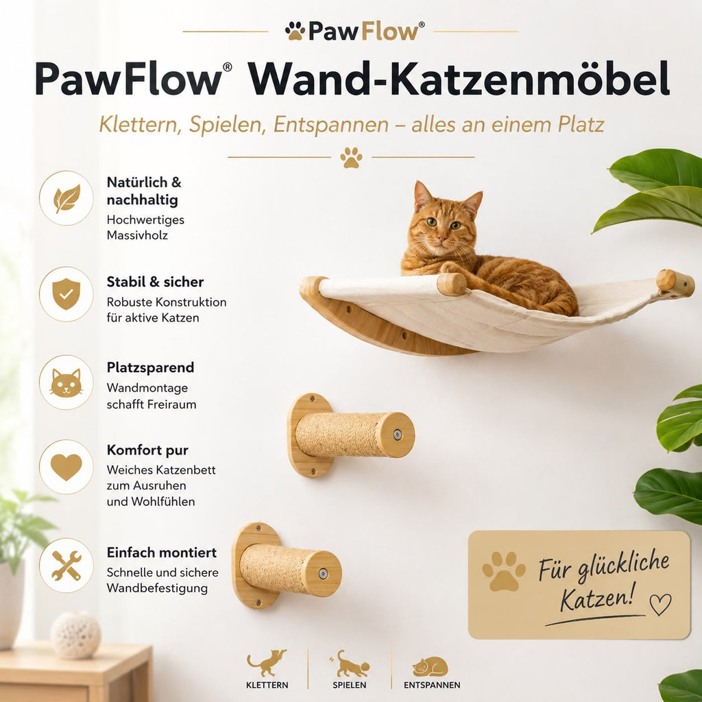 PawFlow Wandmontiertes Katzennest aus Holz
