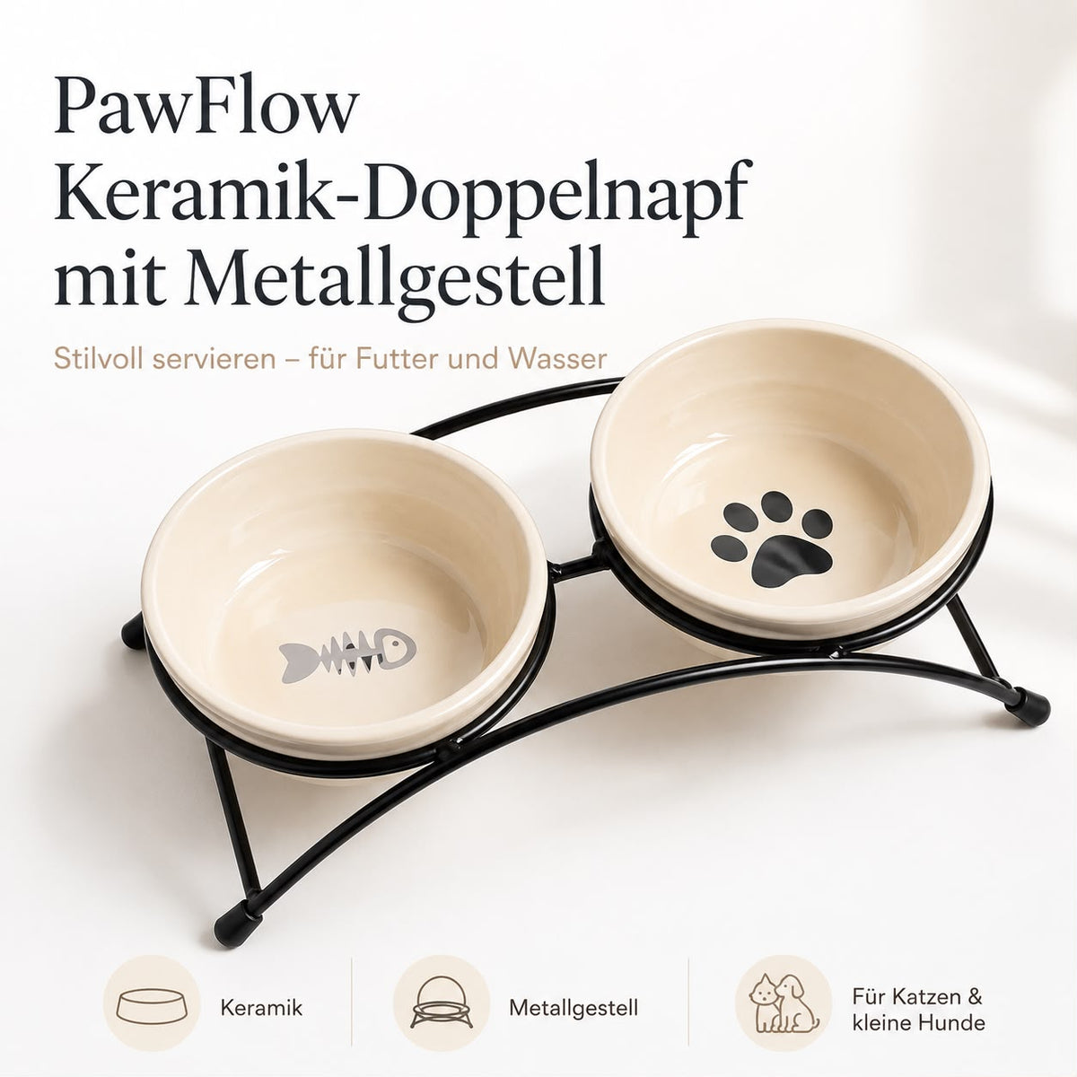 PawFlow Keramik-Doppelnapf mit Metallgestell