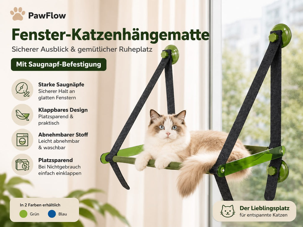 PawFlow Premium Fenster-Katzenhängematte mit Saugnäpfen
