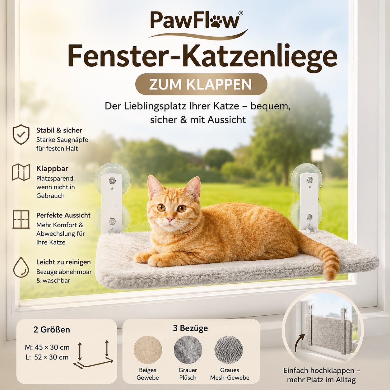 PawFlow Fenster-Katzenliege zum Klappen