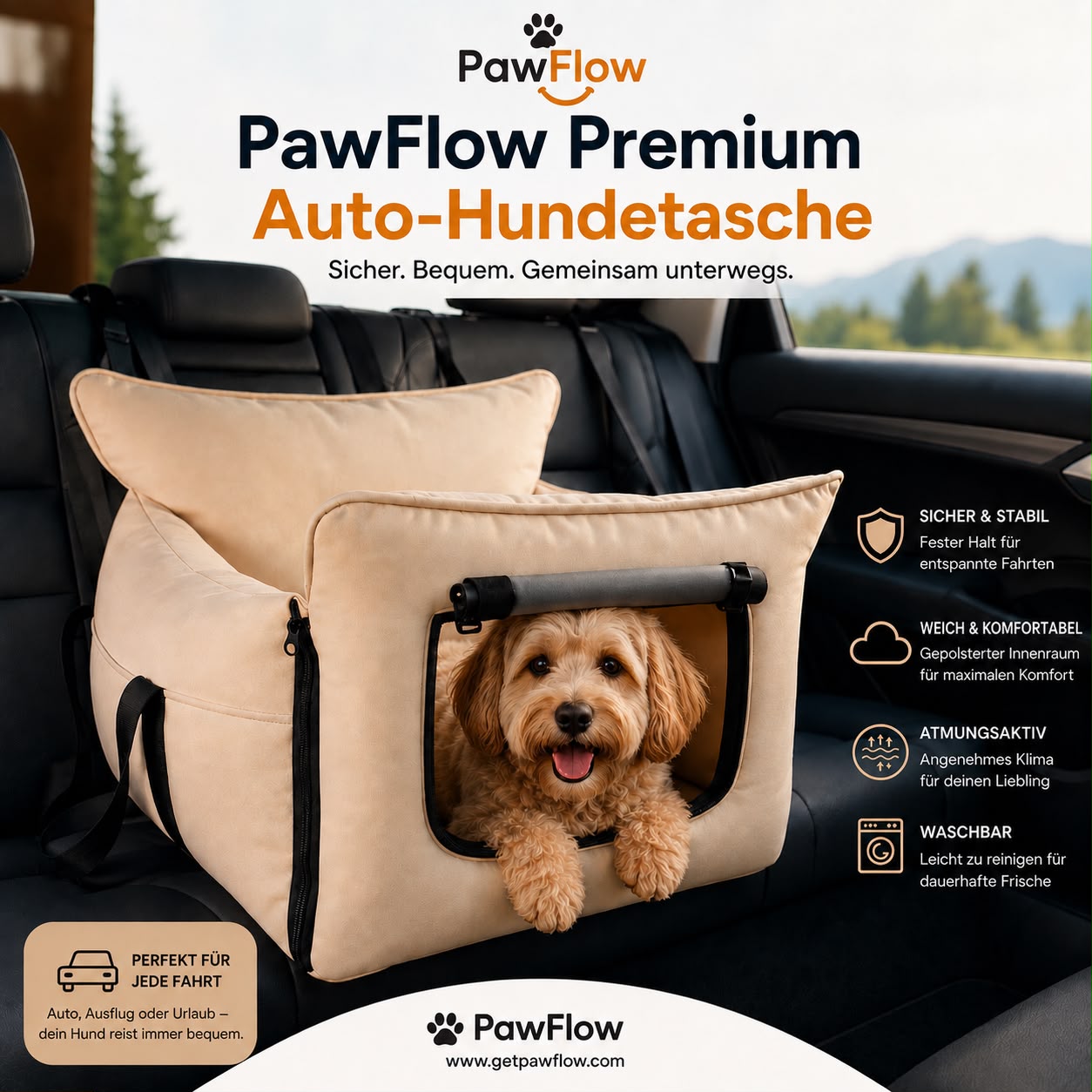 PawFlow Premium Auto-Haustiersitz