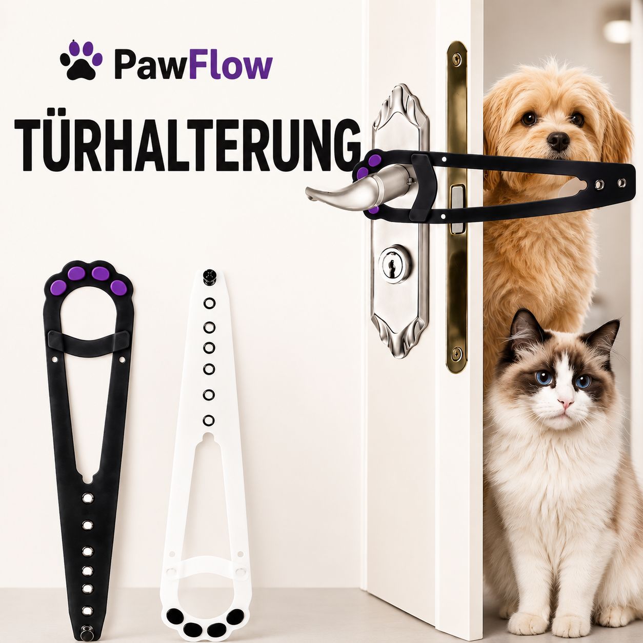 PawFlow Türhalter – Verstellbare Türsicherung mit Pfotendesign