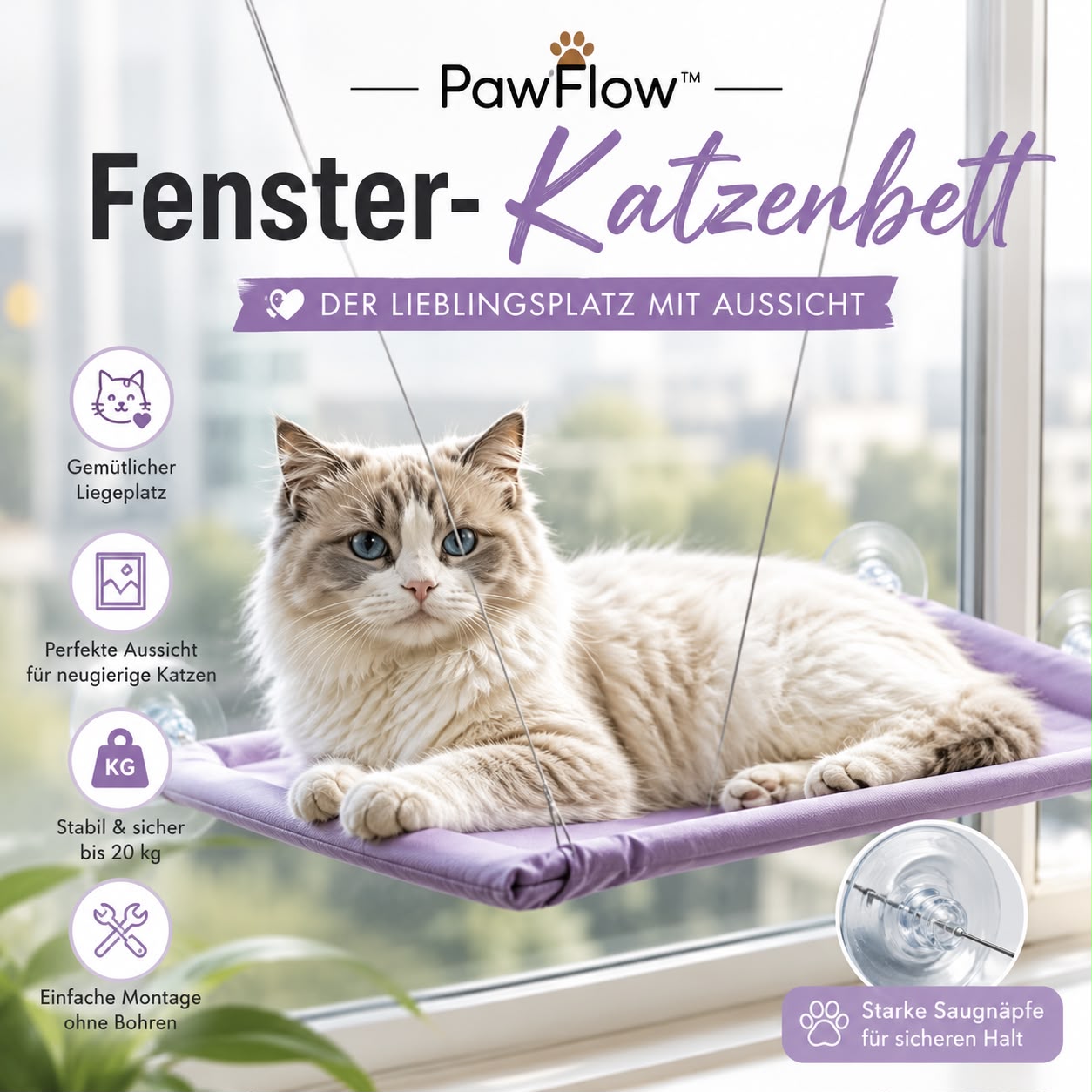 PawFlow Panorama-Fensterbett für Katzen