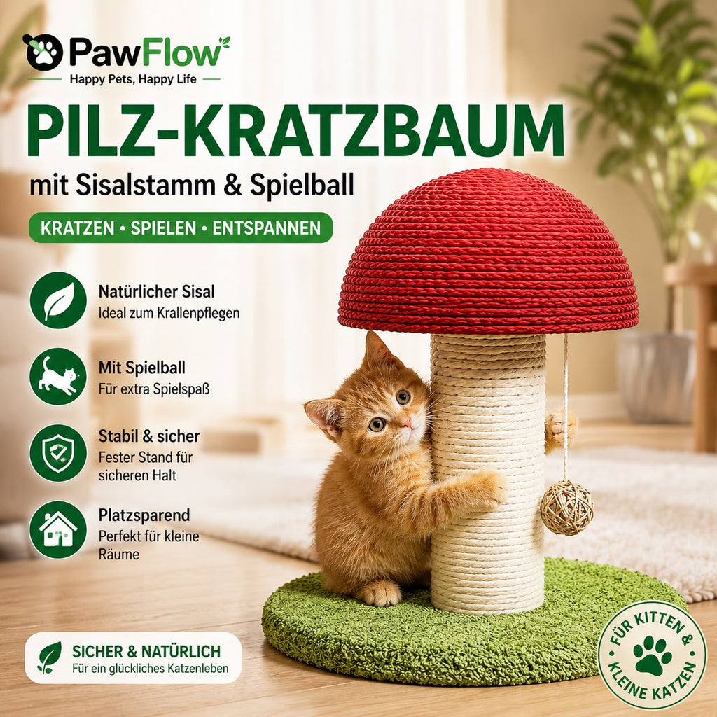 PawFlow Pilz-Kratzbaum mit Sisalstamm und Spielball